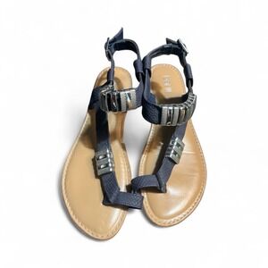 Navy Sandals Silver Accents Strappy Casual Minimalist Bar III Size 7